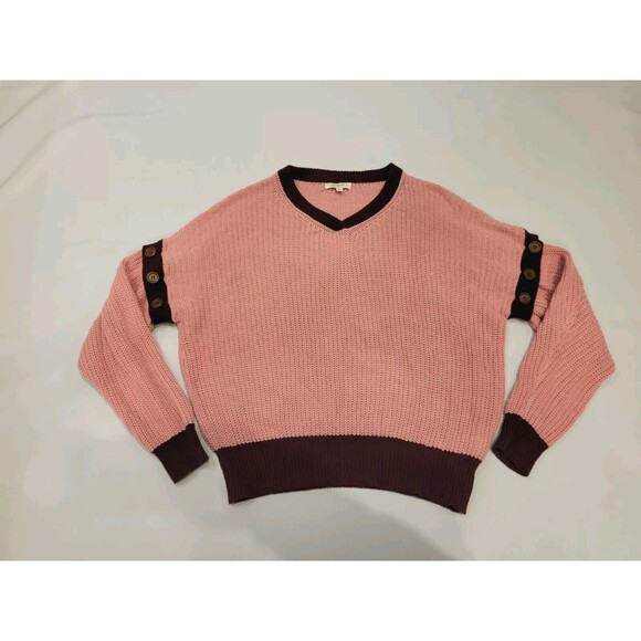 Umgee Sweater Womens 1X Detachable Sleeve V Neck Oversized Knit Pink Burgundy - Picture 4 of 12